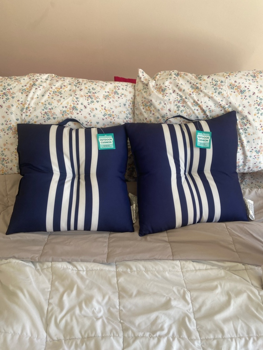 Outdoor Navy Blue Striped Accent Pillow Set of Two